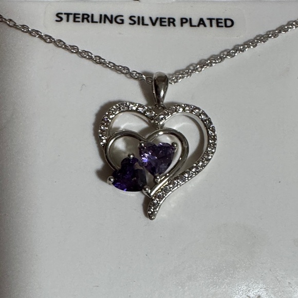 Sterling Silver Heart Necklace with Simulated Amethyst - Picture 3 of 4